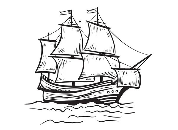 Old Vintage Sailboat Hand Drawn Vector Sketch — Wektor stockowy