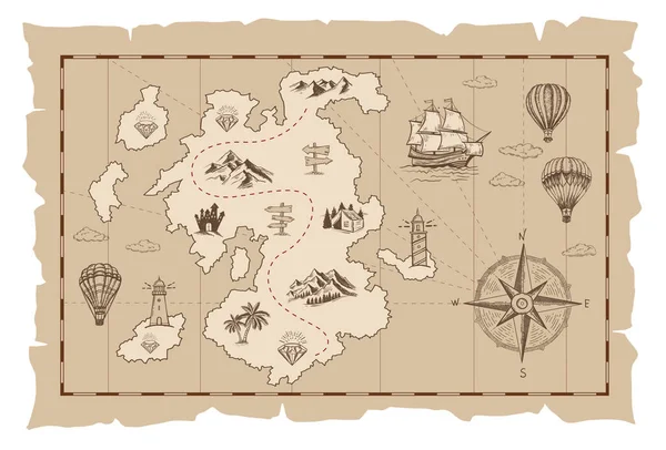 Old Treasure Map Vector Sketch Hand Drawn Illustrations Vector — 스톡 벡터
