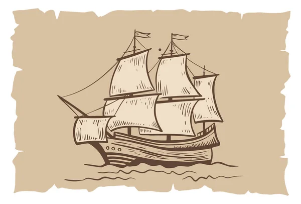 Old Vintage Sailboat Hand Drawn Vector Sketch — 图库矢量图片