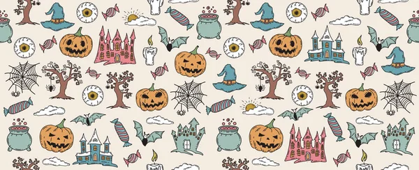 Halloween Symboles Dessinés Main Illustrations — Image vectorielle