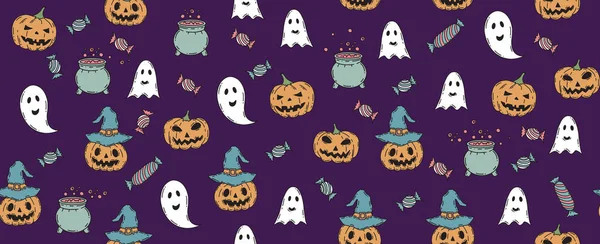 Halloween Symbolen Met Hand Getekend Illustraties — Stockvector