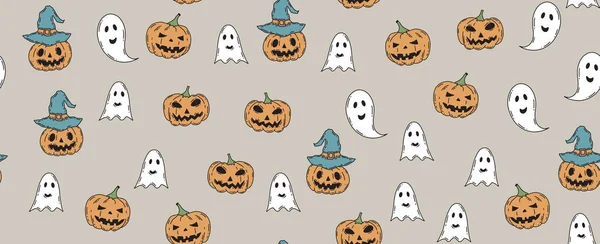 Símbolos Halloween Ilustrações Desenhadas Mão — Vetor de Stock