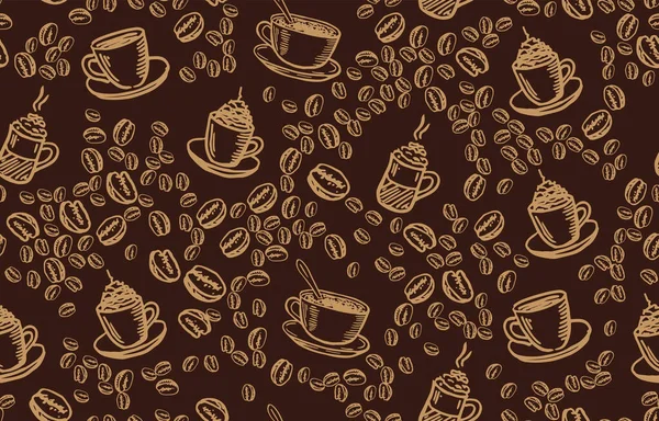 Bohnen Und Kaffeetasse Handgezeichnet Stil Vektorillustration — Stockvektor