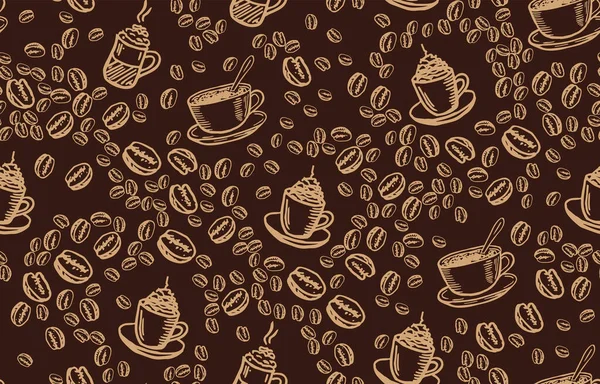 Bohnen Und Kaffeetasse Handgezeichnet Stil Vektorillustration — Stockvektor