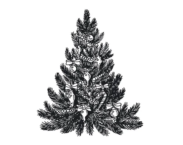 Boże Narodzenie Drzewo Ręcznie Rysowane Ilustracja — Wektor stockowy