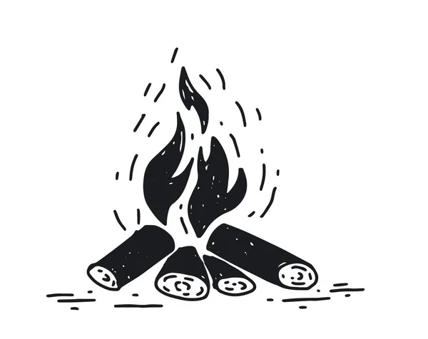 Set Foc Tabără Ilustrație Desenată Manual Flacără Ardere — Vector de stoc