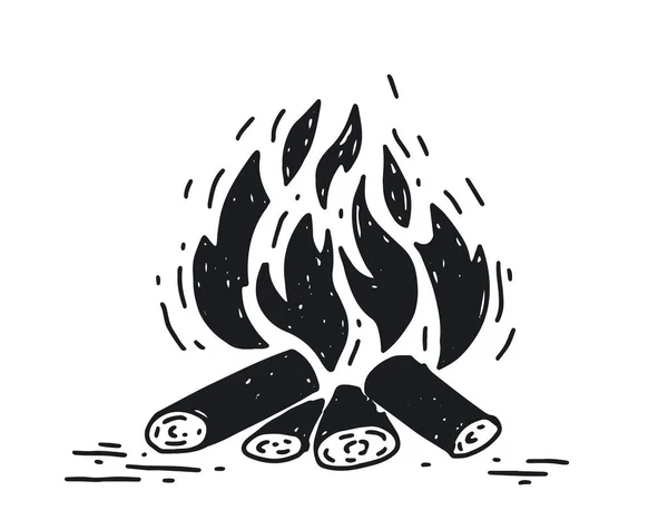 Set Falò Illustrazione Disegnata Mano Fiamma Bruciore — Vettoriale Stock