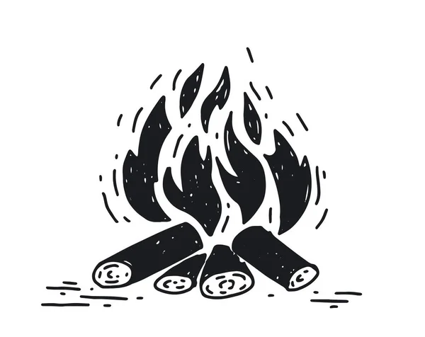 Bonfire Set Met Hand Getekend Illustratie Vlam Branden — Stockvector