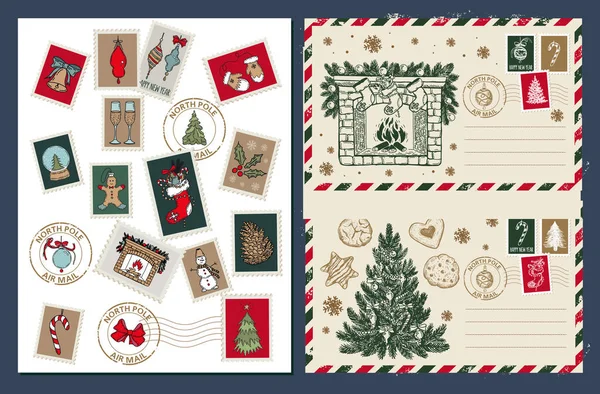 Рождественская Почта Открытка Иллюстрация Руки — стоковый вектор
