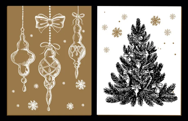 Árbol Navidad Juguetes Estilo Dibujado Mano Ilustración Vectorial — Vector de stock