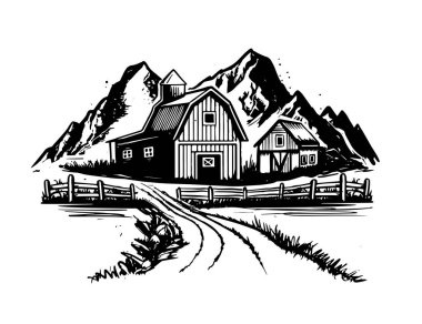 Çiftlik eskizi, el çizimi, vektör