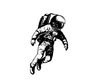 Astronot bir çizgi romanın, el çizimi çizimlerinin, vektörün boşluğunda geziniyor.
