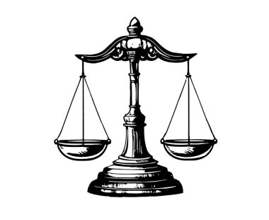 Tartı, terazi, adalet ve el yapımı teraziler. Beyaz arkaplanda izole edilmiş vektör eli