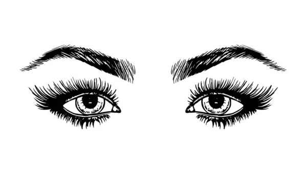 Женские Глаза Макияж Взгляд Черно Белый Логотип Линии — стоковый вектор