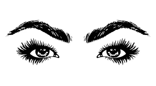 Woman Eyes Makeup Look Line Drawing Logo Black White — Stock Vector