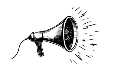 Arka planda megafon vektör çizimi siyahı çiziyor