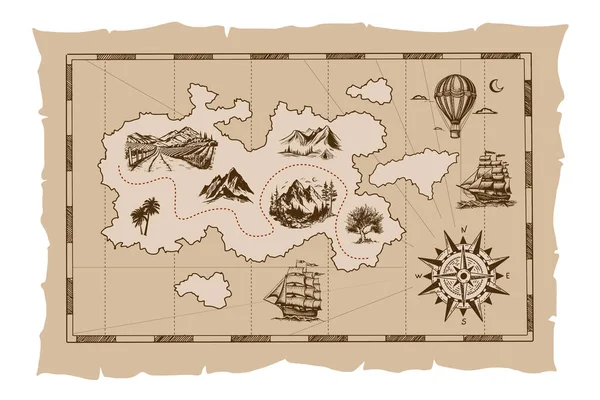 Pirate Old Map Hand Drawn Illustration — Stock Vector
