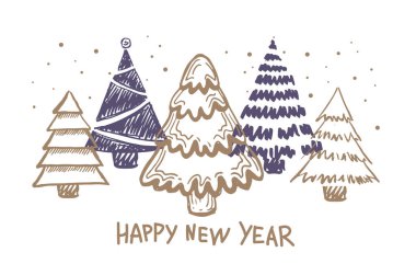 Yılbaşı ağacı çizimleri. Vektör.