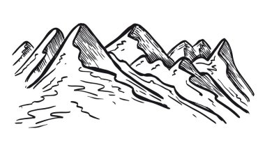 Dağ manzarası, el çizimi illüstrasyon