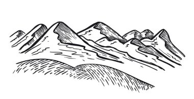 Dağ manzarası seti, el çizimi illüstrasyon