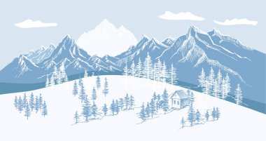 Dağ manzarası, el çizimi illüstrasyon