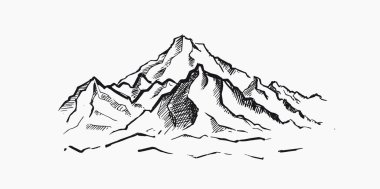 Dağ manzarası, el çizimi illüstrasyon