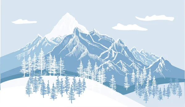Dağ manzarası, el çizimi illüstrasyon