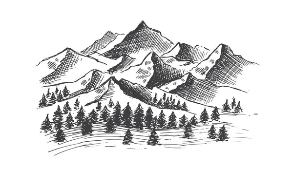 Paysage Montagne Illustration Dessinée Main — Image vectorielle