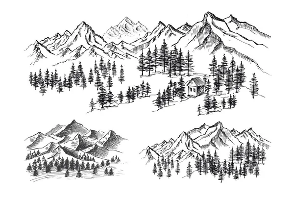Paysage Montagne Illustration Dessinée Main — Image vectorielle