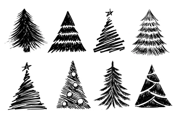 Árvore Natal Ilustrações Desenhadas Mão Vetor —  Vetores de Stock