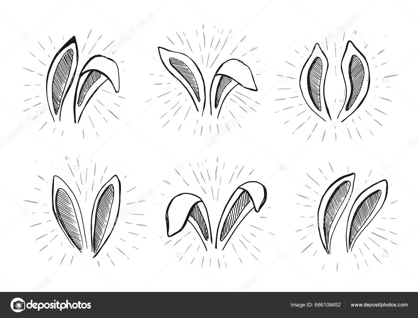 Set Rabbits's Ears Hand Drawn Illustration Stock Vector by ©KiraDesign