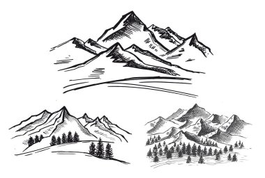 Mountain landscape, hand drawn illustration clipart