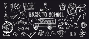 Okula dönelim. El çizimi illüstrasyon.