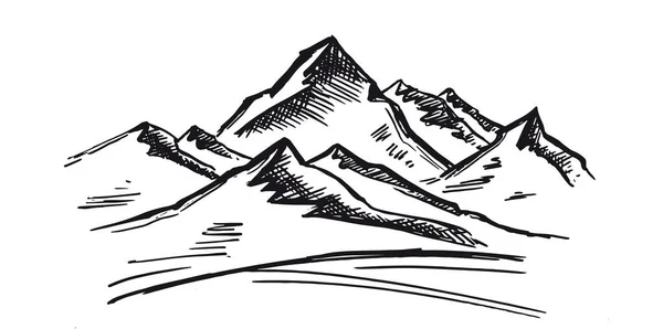 Horská Krajina Ručně Kreslená Ilustrace — Stockový vektor