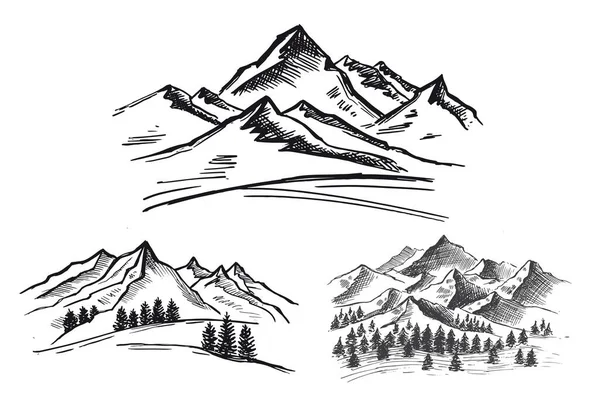 Mountain Landscape Hand Drawn Illustration — Stock Vector