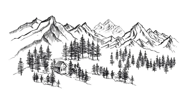 Ορεινό Τοπίο Ζωγραφισμένη Στο Χέρι Απεικόνιση — Διανυσματικό Αρχείο