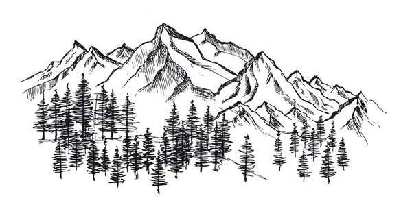 Berglandschaft Handgezeichnete Illustration — Stockvektor