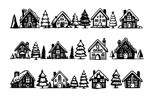 Boże Narodzenie Dom Drzewo Rysowane Ilustracje Wektor — Wektor stockowy