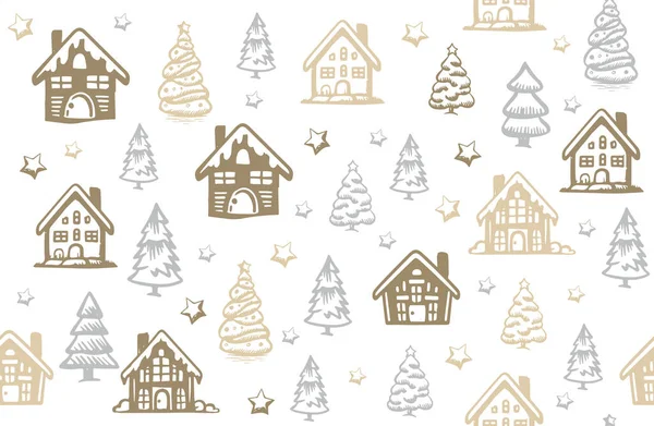 stock vector Christmas house and tree has drawn illustrations, vector.