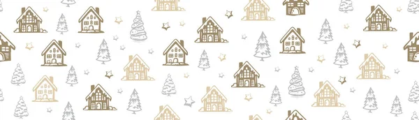 Casa Navidad Árbol Dibujado Ilustraciones Vector — Vector de stock