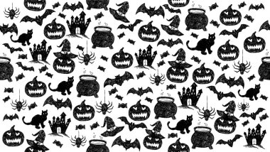 Halloween symbols hand drawn illustrations clipart