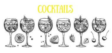 Alcoholic cocktails sketch. and drawn illustrations.