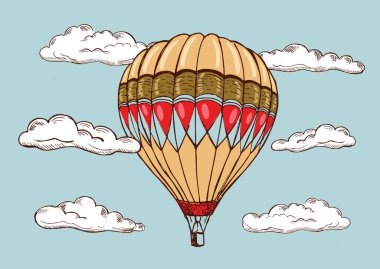 Sıcak hava balonu stili. El çizimi çizimi. Vektör