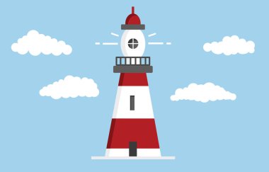 Deniz feneri. Düz tasarım, vektör illüstrasyonu.