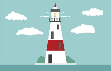 Deniz feneri. Düz tasarım, vektör illüstrasyonu.