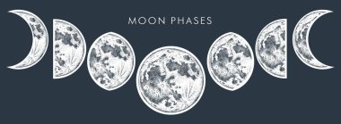 Ay evreleri izole, el çizimi illüstrasyon.