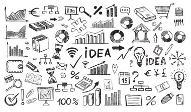 Grafikler ve Grafikler simgeleri, el çizimi ayarlayın. Vektör