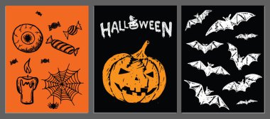 Cadılar Bayramı korku gecesi vektör geçmişi. El çizimi illüstrasyon.