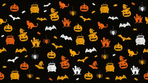 Símbolos Halloween Ilustrações Desenhadas Mão — Vetor de Stock