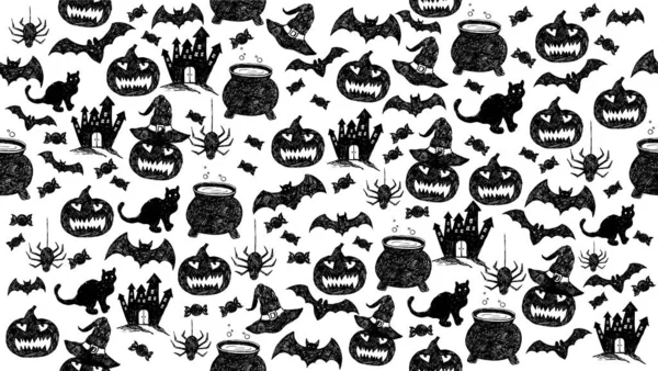 Simboli Halloween Illustrazioni Disegnate Mano — Vettoriale Stock
